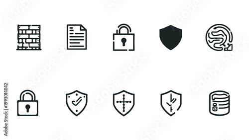 Cybersecurity Icons: A collection of meticulously crafted cybersecurity icons, symbolizing protection, privacy, and digital safety, perfect for illustrating the various facets of network security. 