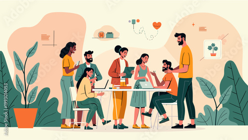 This vibrant, simplified illustration of a potted plant evokes feelings of tranquility and growth. Perfect for branding materials, website backgrounds