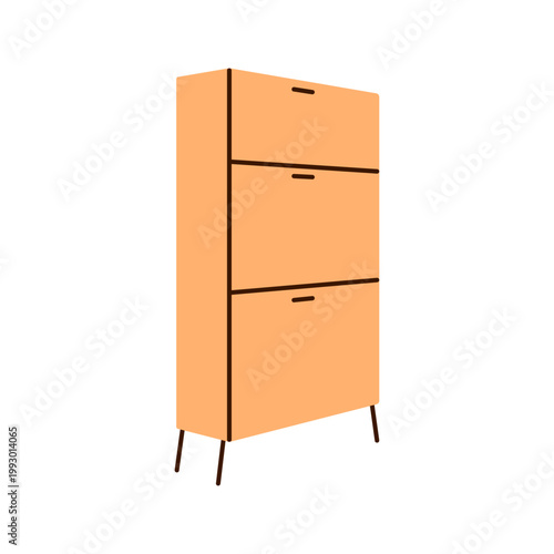 Minimal storage cabinet or sideboard in flat style, modern furniture piece with drawers and doors, home interior organization unit, clean vector illustration isolated on white background.