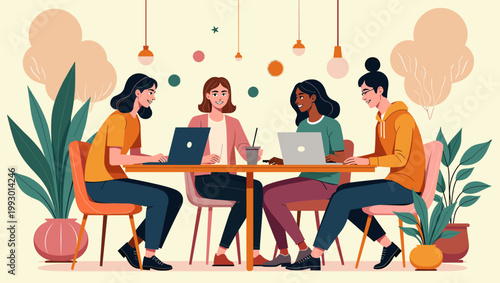 A modern, minimalist illustration of a potted plant.  Its calming palette and simple design make it ideal for website backgrounds, blog posts, or addi