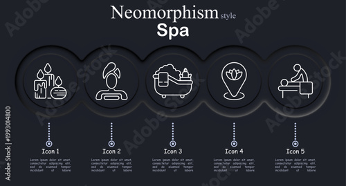 Spa set icon. Aromatherapy candles, woman towel care, bathtub relaxation, lotus wellness location, massage therapy session, beauty treatment, body care, wellness center.