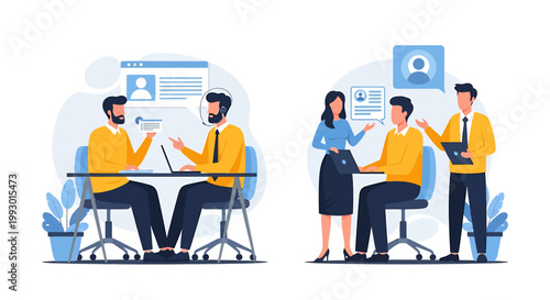 Business meeting and job interview illustration.