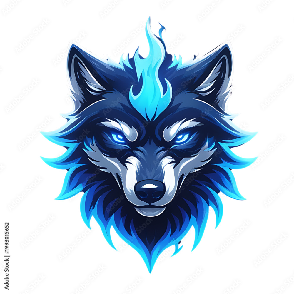 Fototapeta premium Blue fire wolf icon