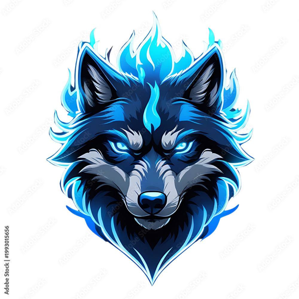 Fototapeta premium Blue fire wolf icon