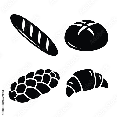 Assorted Bread and Pastry Icons baguette challah