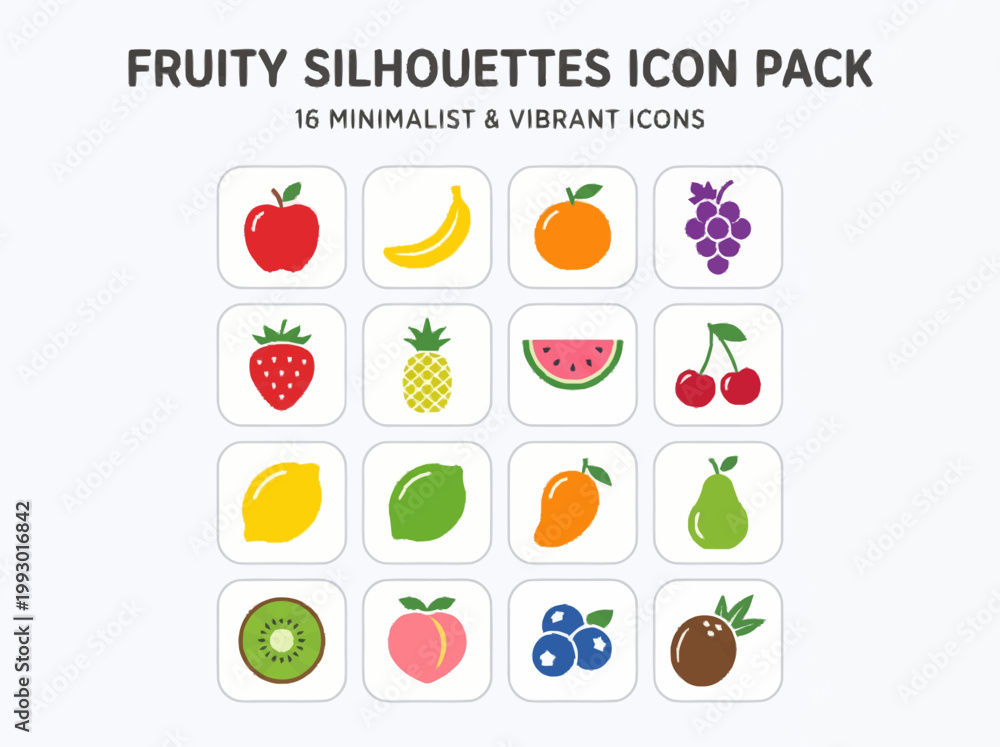 Obraz premium Fruity Silhouettes Icon Pack 16 Minimalist & Vibrant Icons for Fresh Designs
