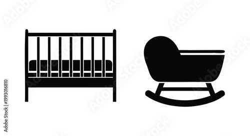 Baby Crib and Rocking Bassinet Icons vector