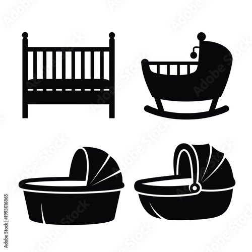 Baby Cribs and Bassinets Silhouettes illustration