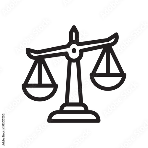 Black and white line art of justice scale icon symbol