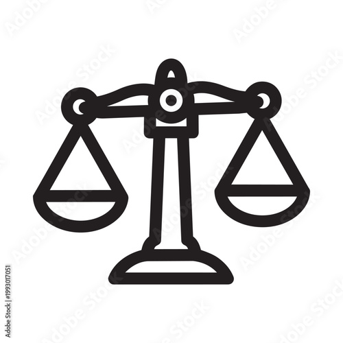 Black and white line art of justice scale icon symbol