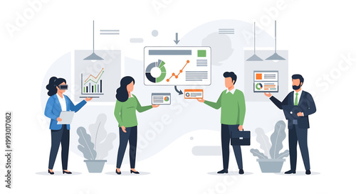 Business team analyzing financial charts and graphs during a meeting.