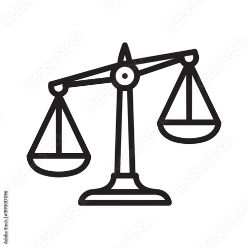 Black and white line art of justice scale icon symbol