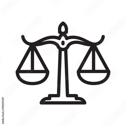 Black and white line art of justice scale icon symbol