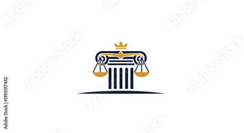 Law, justice, scales, crown, column, icon, symbol, vector