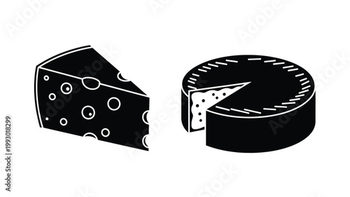 Black and white illustration of swiss cheese with a missing wedge silhouette