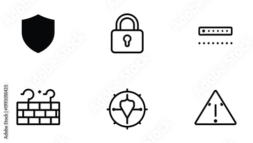 Digital Security Icons: This image showcases a collection of concise and easily identifiable icons representing various aspects of digital security.