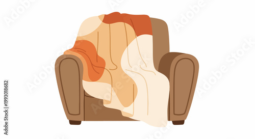 Cozy armchair with patterned blanket vector illustration for home decor and interior design concepts. for branding, packaging, banner, poster, website header, and social media design use