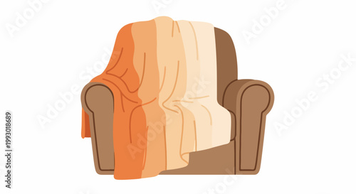 Cozy armchair with draped blanket, vector illustration for home decor and comfort concepts. Armchair comfort with soft textile, for interior design and lifestyle themes.