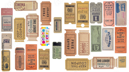 Old vintage bus ticket isolated on white background