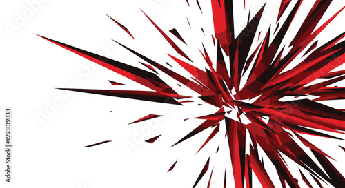 Explosion, burst, red and black dynamic abstract vector graphic, energetic motion effect, fiery blast
