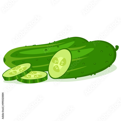 Illustration of a Cucumber and Sliced Cucumber