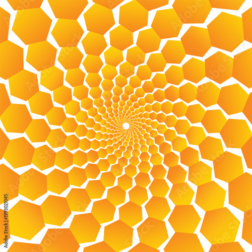 Background Pattern radial hexagon. Yellow orange gradient. Optical illusion. Honeycomb