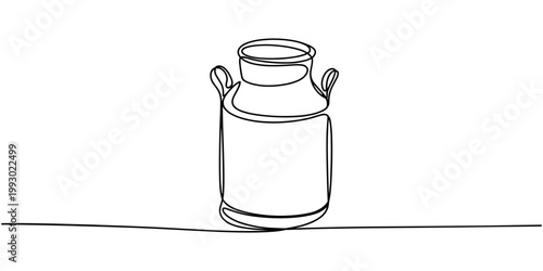 Single line of a vintage milk can on a white background retro dairy container
