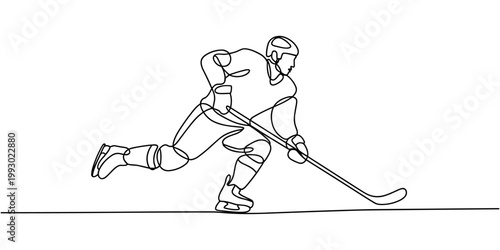 Canvas Print Single line of an ice hockey player in motion with stick skating sport athlete i