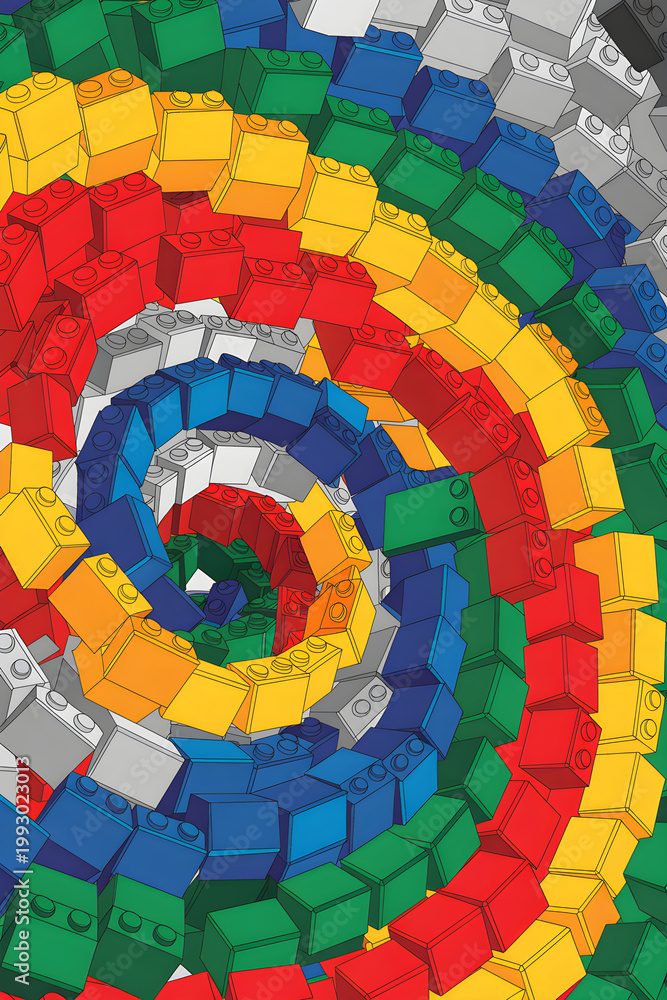 Fototapeta premium Abstract LEGO background with colorful spirals and circular patterns creating dynamic movement and flow