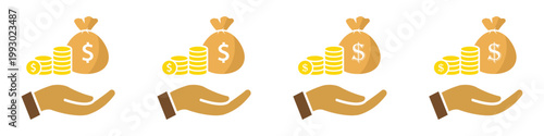 Money bag and hand icon, vector illustration