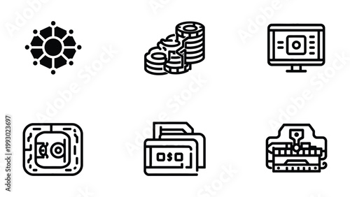 Cryptocurrency Icons: A collection of sleek, minimalist cryptocurrency icons, perfectly suited for websites, presentations, and any design project seeking a modern, tech-forward aesthetic.