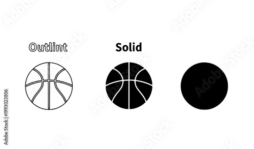 Basketball icon set vector outline solid and orange ball styles sports symbol collection for apps and UI