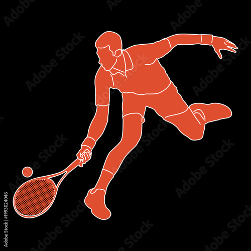 An illustration of a male tennis player hitting a tennis ball. Suitable for all businesses.