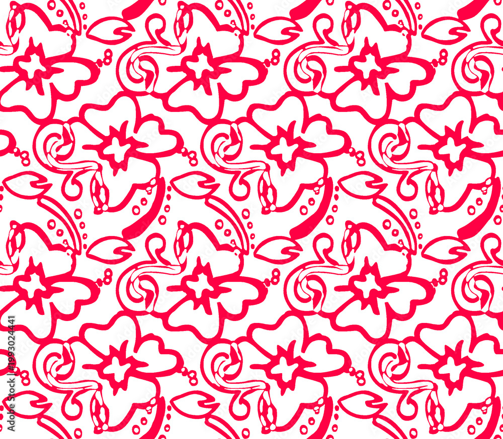 Fototapeta premium seamless red floral paisley pattern on white background for textile design