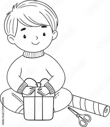 Boy Wrapping a Gift