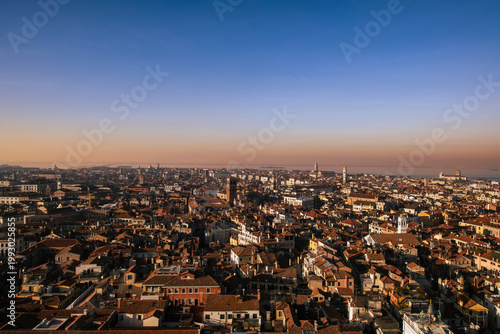 Aerial view of Venice city at sunset