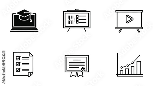 Education Icons: A collection of educational icons, designed to symbolize learning, achievement, and progress.