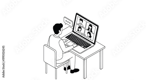 Remote worker on video call, online meeting, virtual communication, business productivity