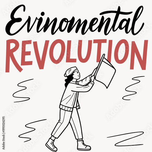 Woman leading environmental revolution with environment revolution activism sustainability movement advocacy campaign illustration awareness demonstration generation advocate campaigning