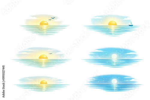 Ocean reflections at golden and moonlit hours, ocean reflection sunset and night, golden hour ocean glow, moonlit sea reflection, dual lighting seascape, sunset and moonlight contrast, reflective ocea