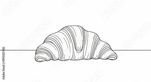A minimalist line drawing of a single, curved croissant on a stark white background