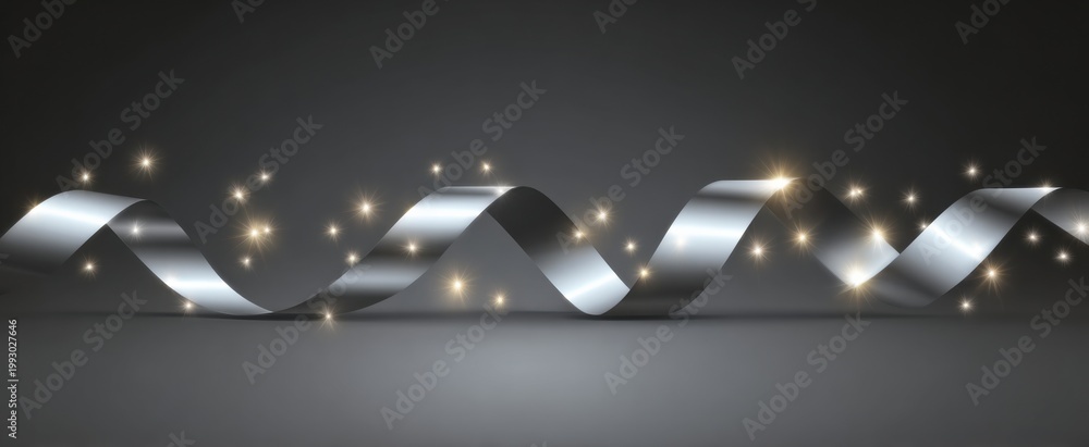 Fototapeta premium Elegant silver ribbon with luminous light trails for a festive decorative backdrop