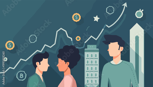 A minimalist illustration showing an upward trend alongside a bitcoin symbol. Ideal for articles or marketing relating to digital finance, investment,