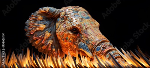 mammoth shaped matchstick carving,generative AI