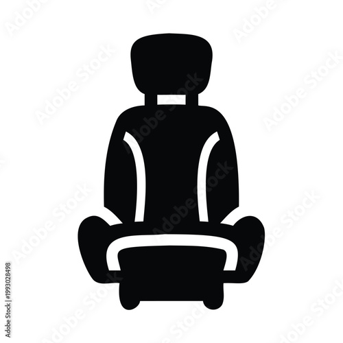 Black car seat icon front view on white background
