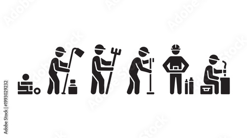 Industrial Worker Silhouettes Set, Diverse Manual Labor and Trade Occupations Icons Isolated on White