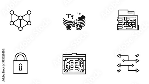 Digital Innovation Icons: An array of technological icons symbolizing connection, security, and the future of digital finance. This image embodies technological advancement.