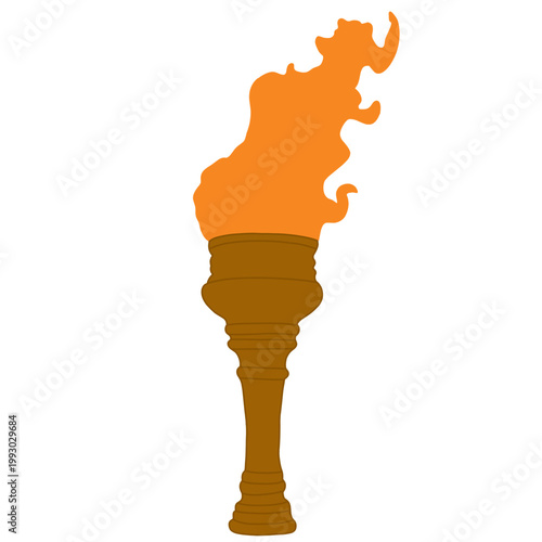 Flat illustration of a burning torch with orange flames on a black background, symbol of light, freedom, and leadership.