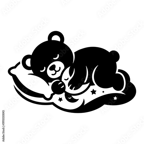 Cute Teddy Bear Sleeping Peacefully on a Cloud Pillow.