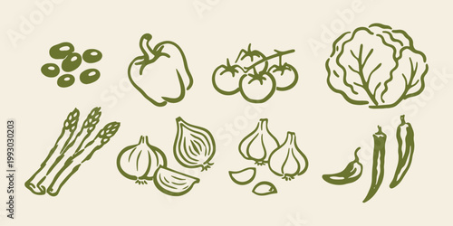 Vegetable set naive doodle vector illustration